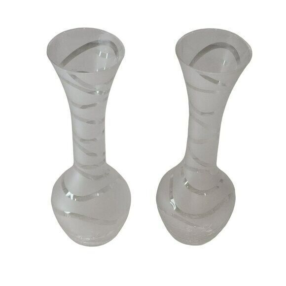 Set‎ of Two Vintage Matte Crackle Glass Vase - Picture 9 of 12